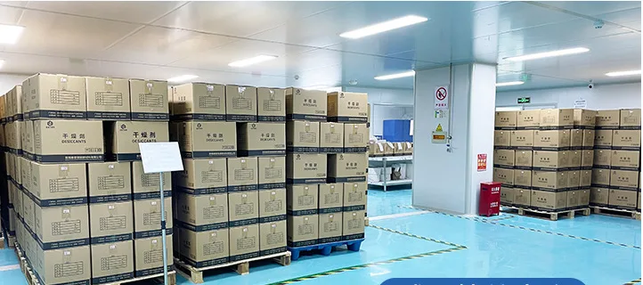 Finished desiccant cartons prepared for export